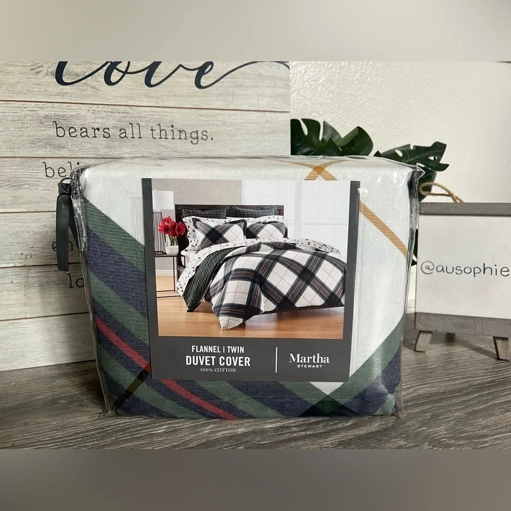 Martha Stewart Winter Lodge 100% Cotton Plaid Flannel Duvet Cover Twin Size NWT!
